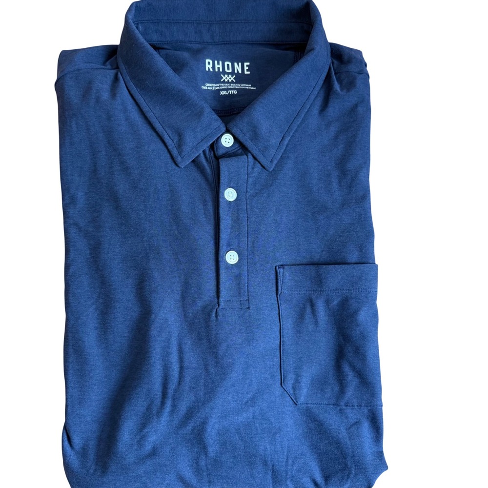 RHONE XXL Mens Blue Polo Shirt Pocket Moisture Wicking Athletic Golf‎